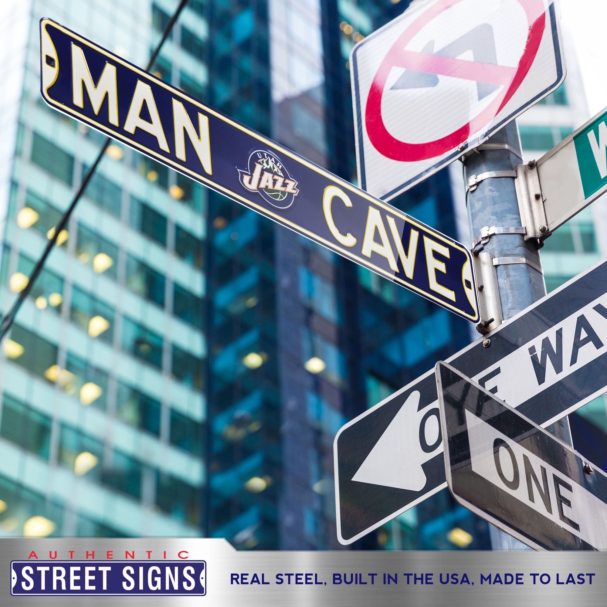 Utah Jazz - MAN CAVE - Embossed Steel Street Sign