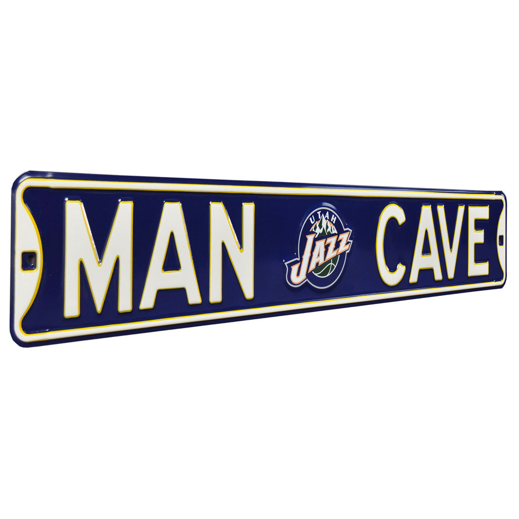 Utah Jazz - MAN CAVE - Embossed Steel Street Sign