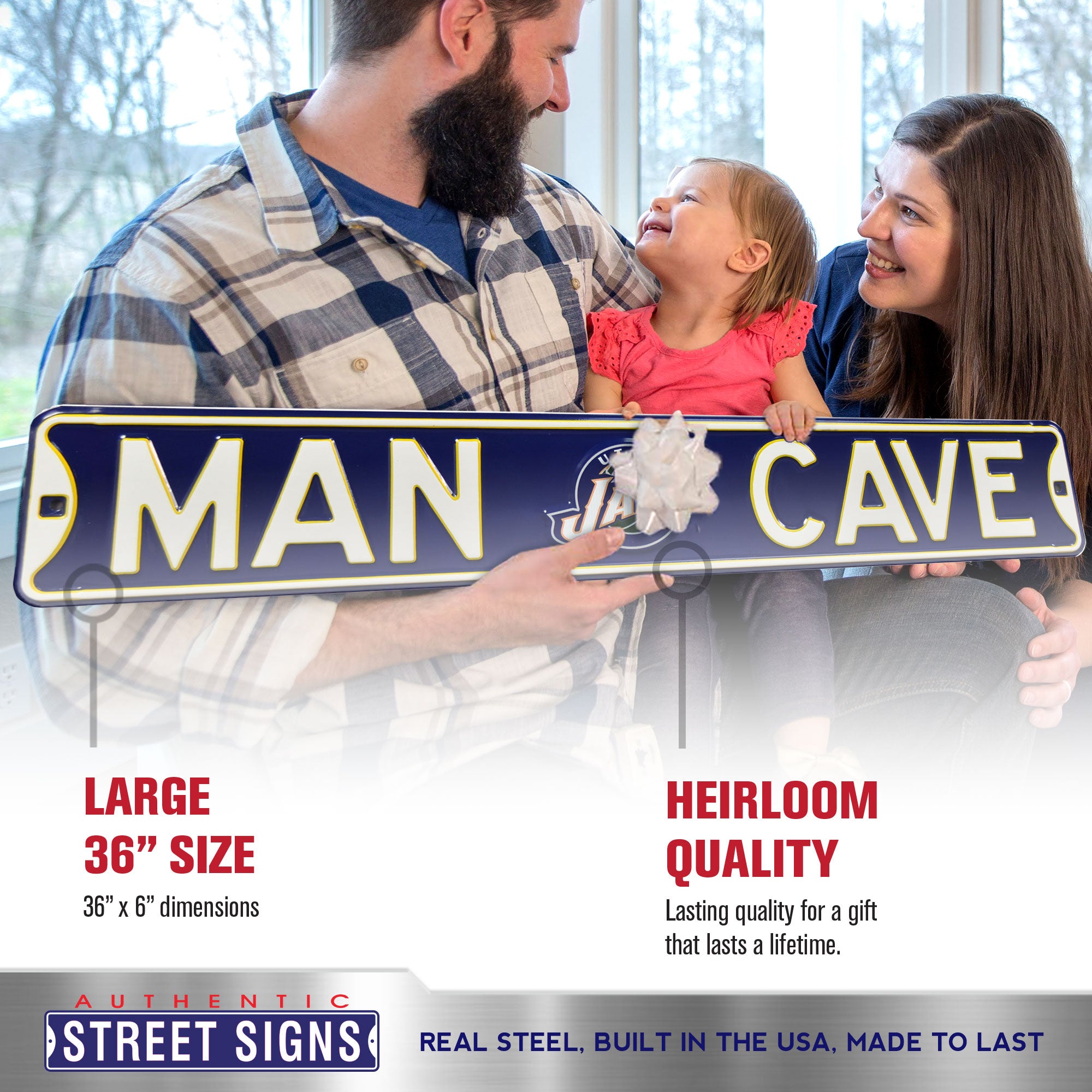 Utah Jazz - MAN CAVE - Embossed Steel Street Sign