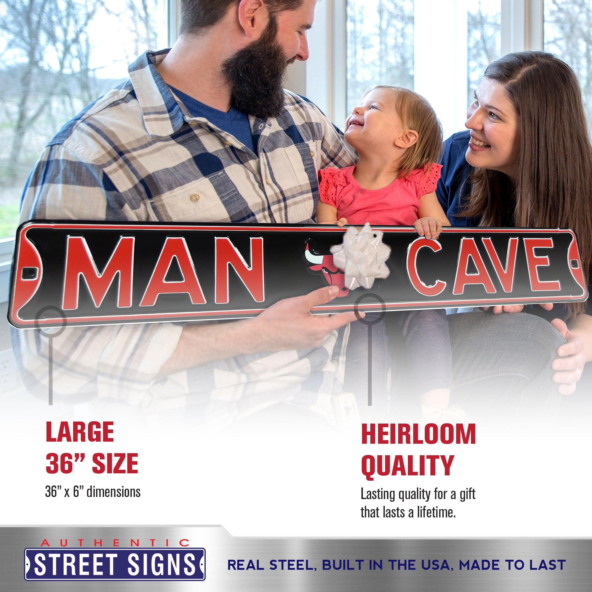 Chicago Bulls - MAN CAVE - Embossed Steel Street Sign