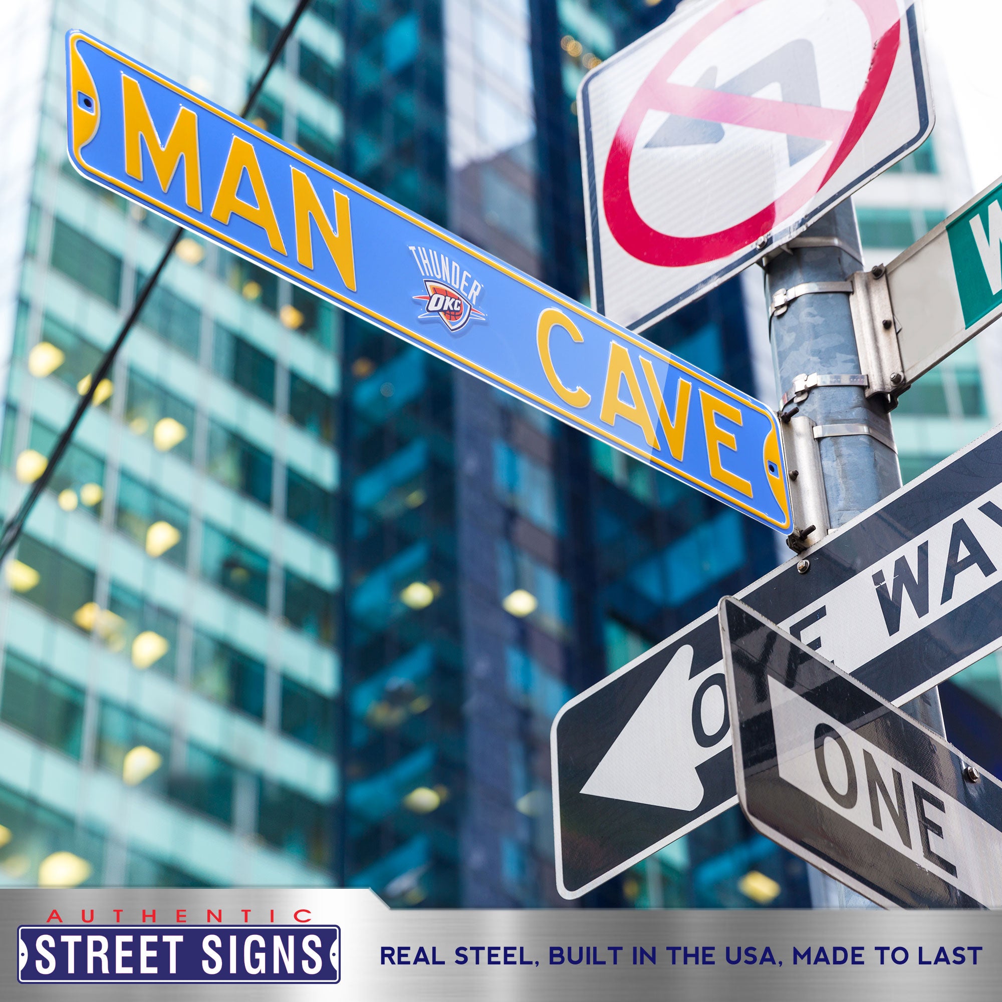 Oklahoma City Thunder - MAN CAVE - Embossed Steel Street Sign