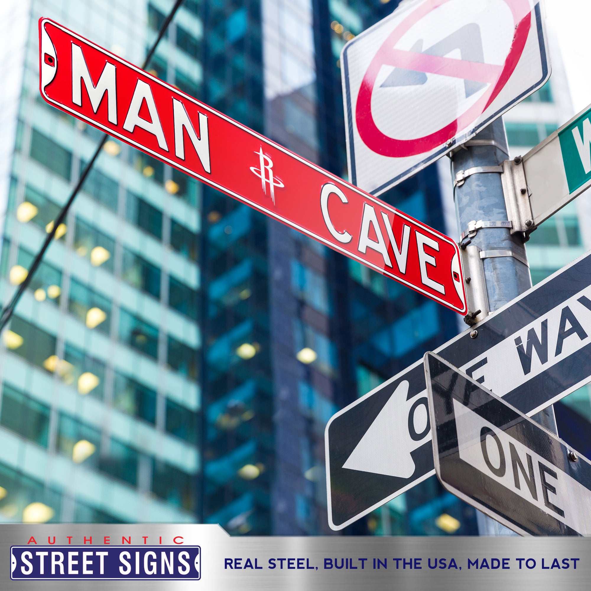 Houston Rockets - MAN CAVE - Embossed Steel Street Sign