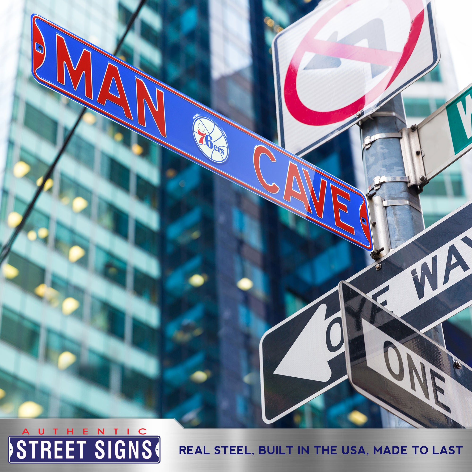 Philadelphia 76ers - MAN CAVE - Throwback Embossed Steel Street Sign