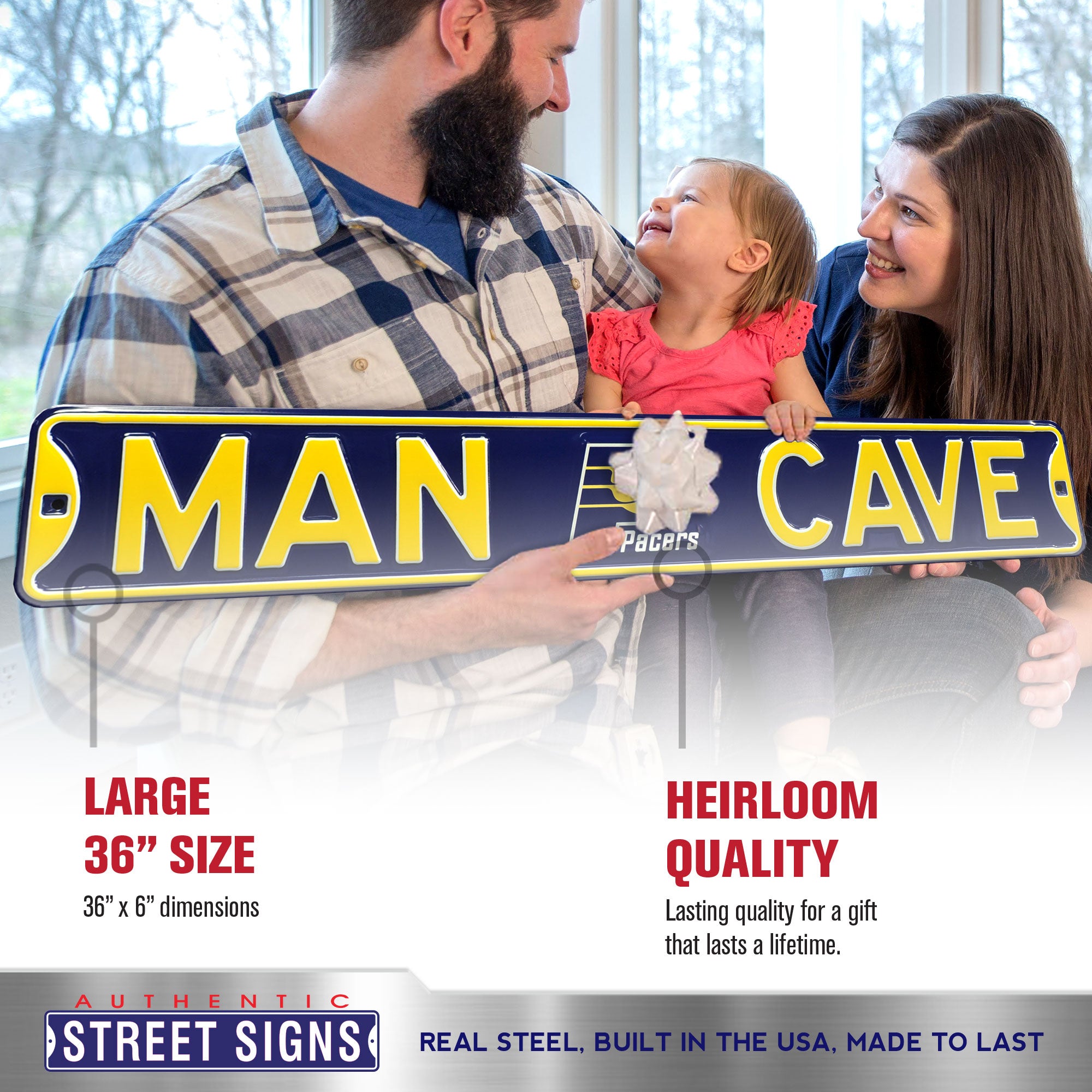Indiana Pacers - MAN CAVE - Embossed Steel Street Sign