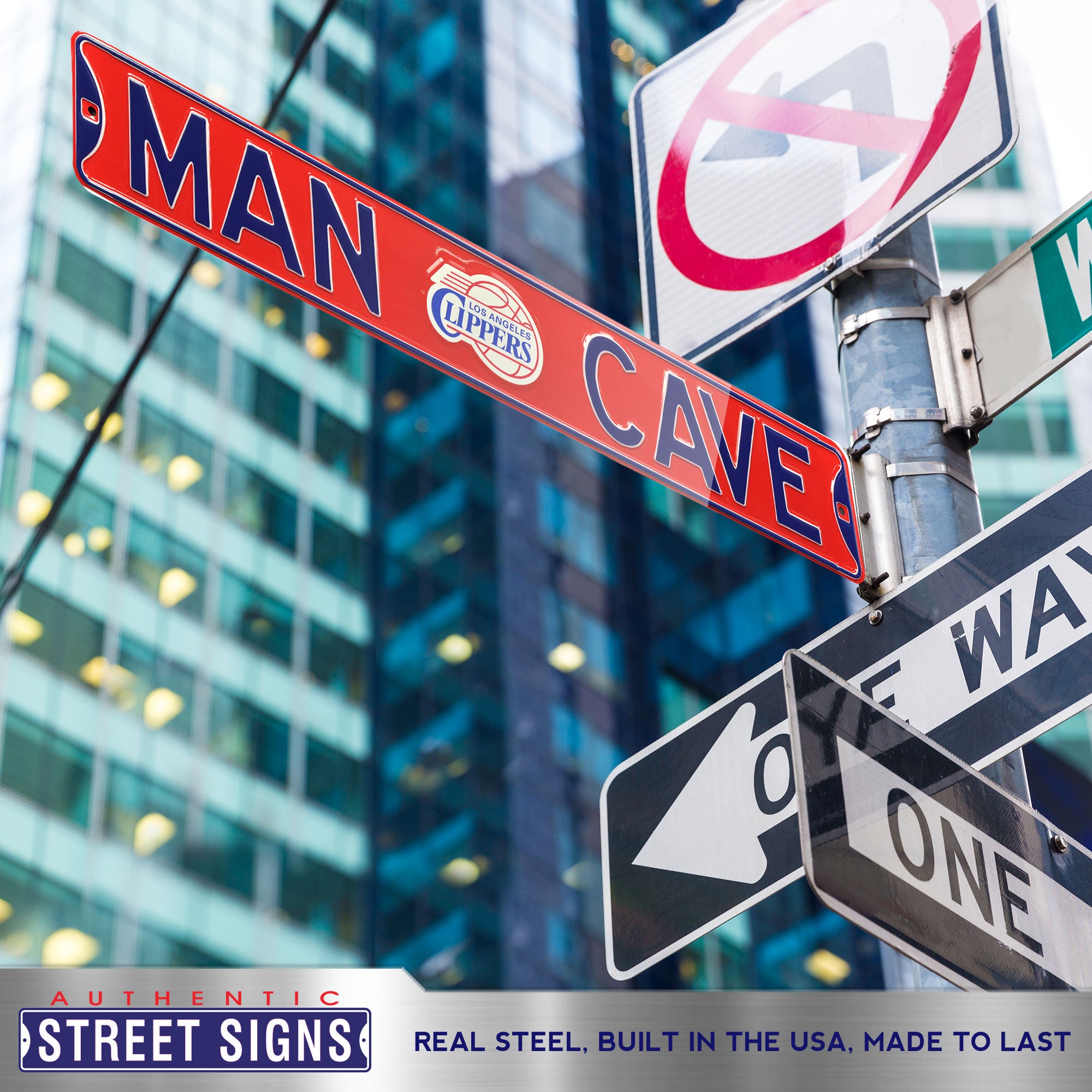 Los Angeles Clippers - MAN CAVE - Throwback Embossed Steel Street Sign