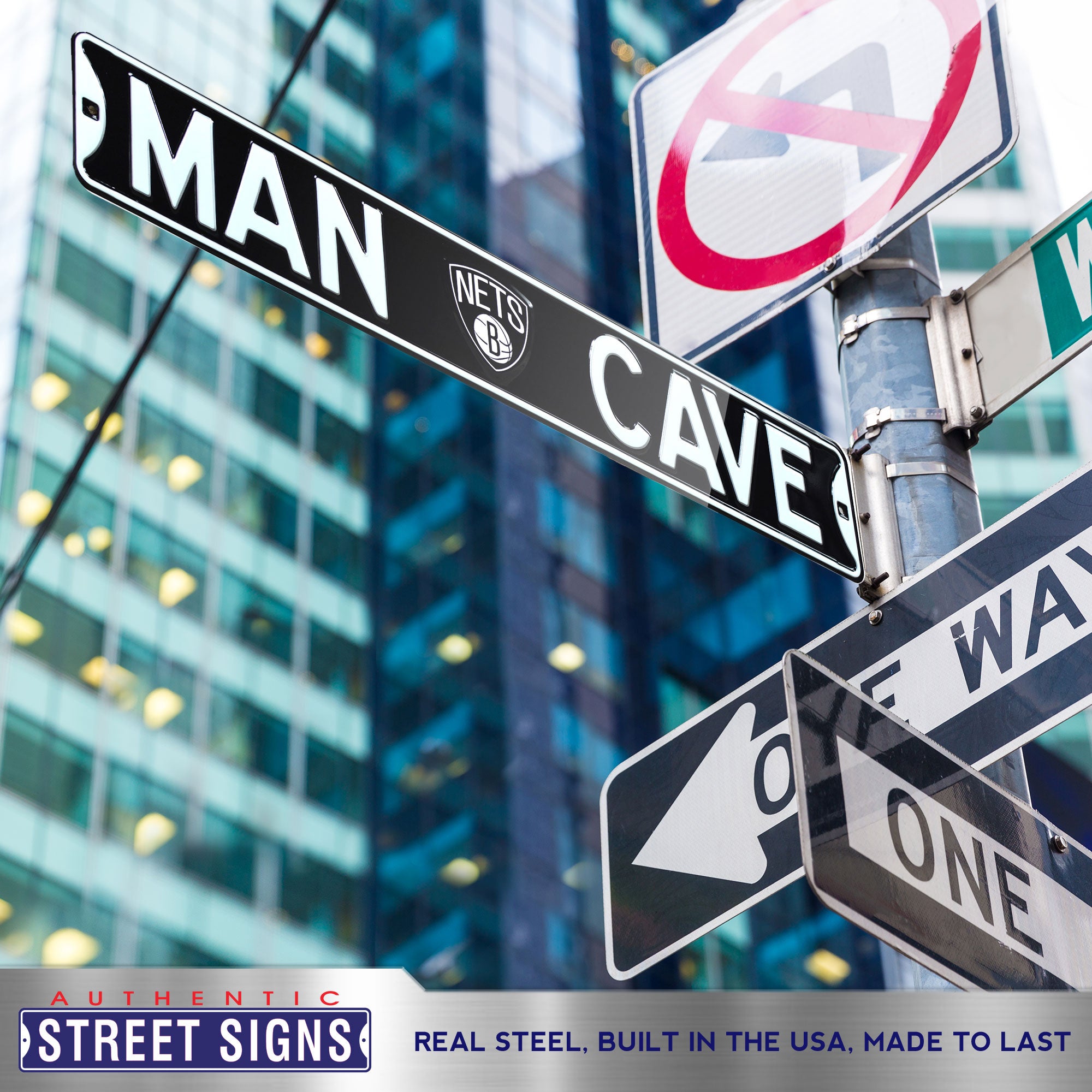 Brooklyn Nets - MAN CAVE - Embossed Steel Street Sign