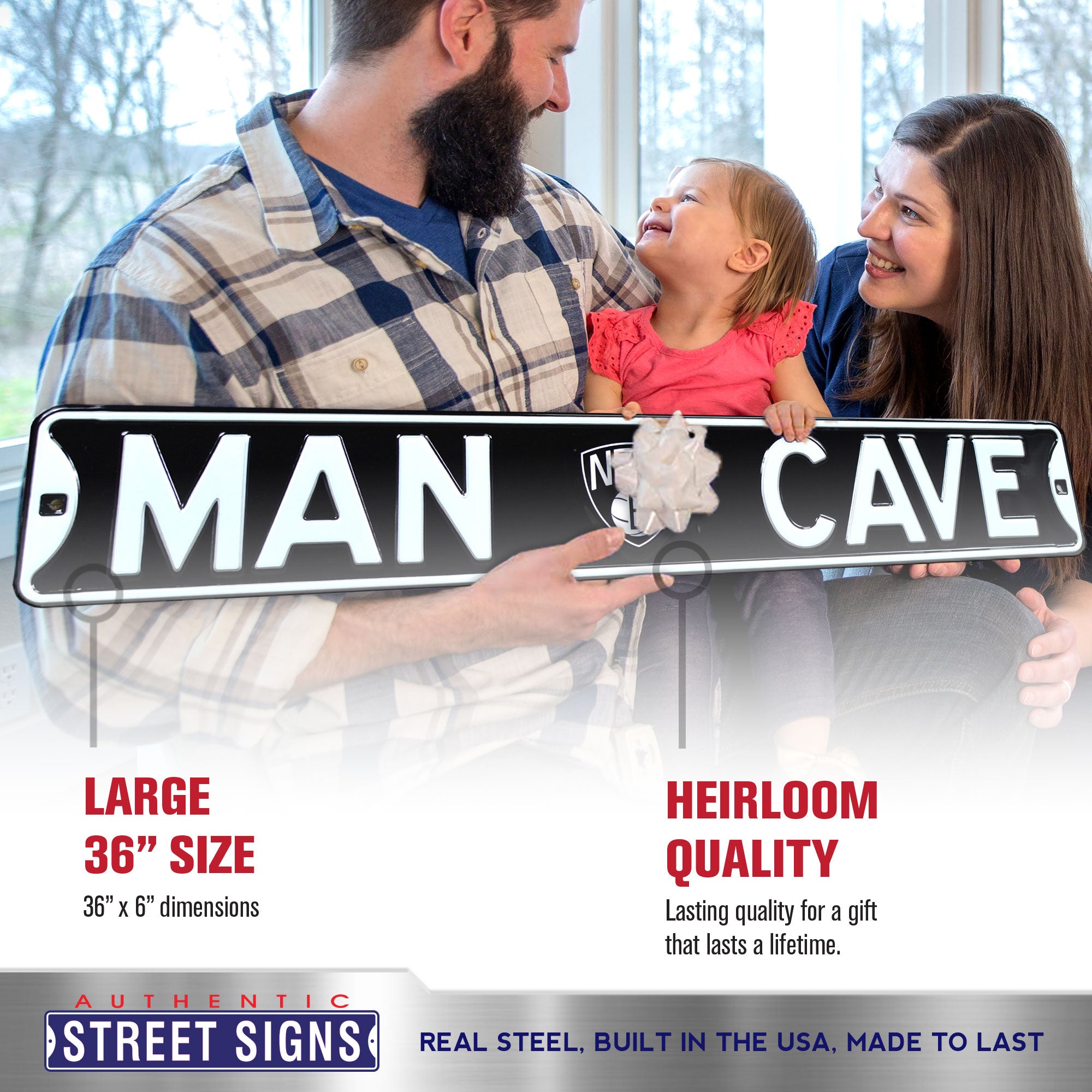 Brooklyn Nets - MAN CAVE - Embossed Steel Street Sign