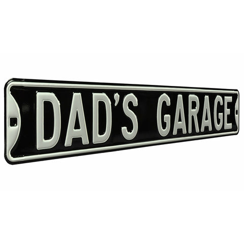 Dad's Garage Black / Silver Embossed Steel Street Sign