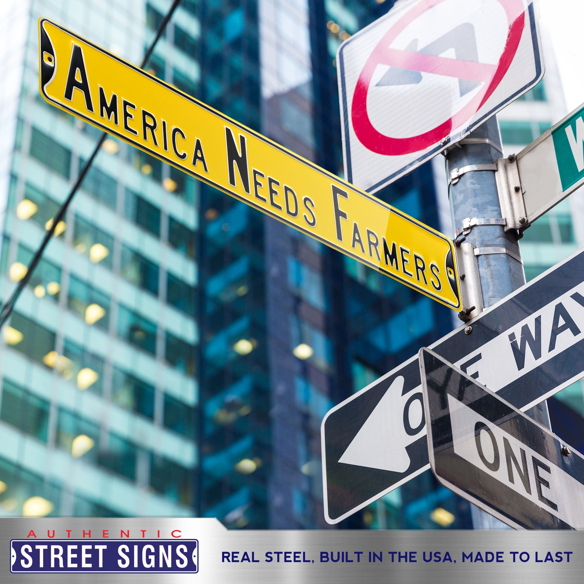 Iowa Hawkeyes - AMERICA NEEDS FARMERS - Embossed Steel Street Sign