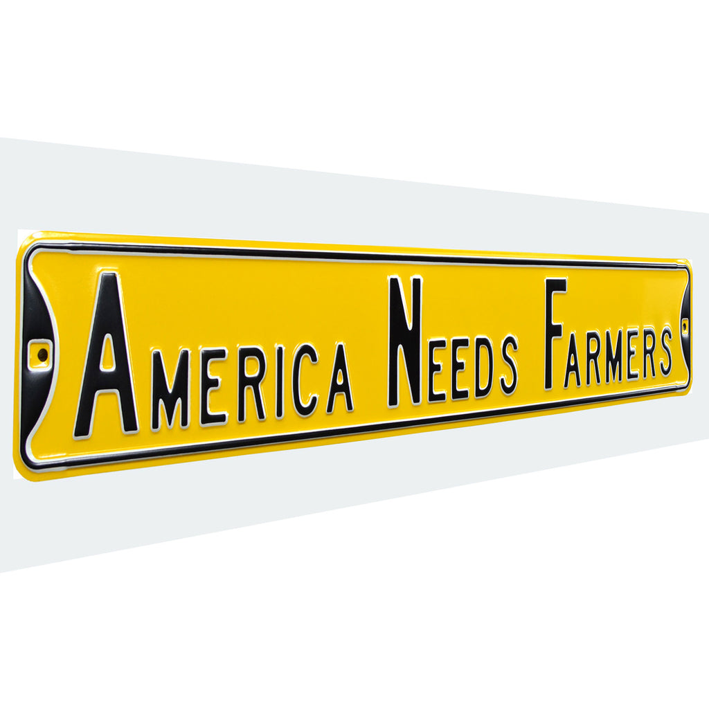 Iowa Hawkeyes - AMERICA NEEDS FARMERS - Embossed Steel Street Sign