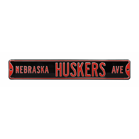 Nebraska Cornhuskers - HUSKERS AVE - Black Embossed Steel Street Sign