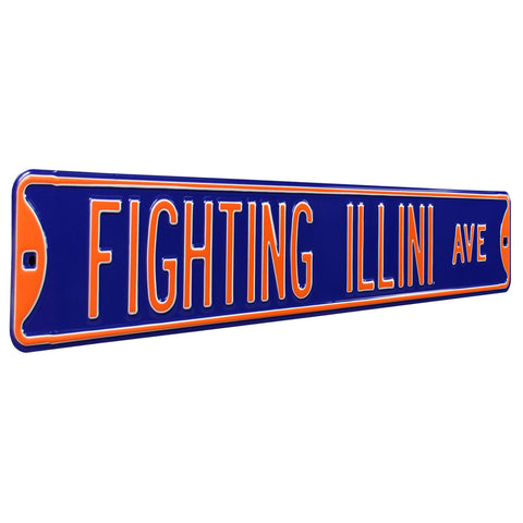 Illinois Fighting Illini - FIGHTING ILLINI AVE - Navy Embossed Steel Street Sign