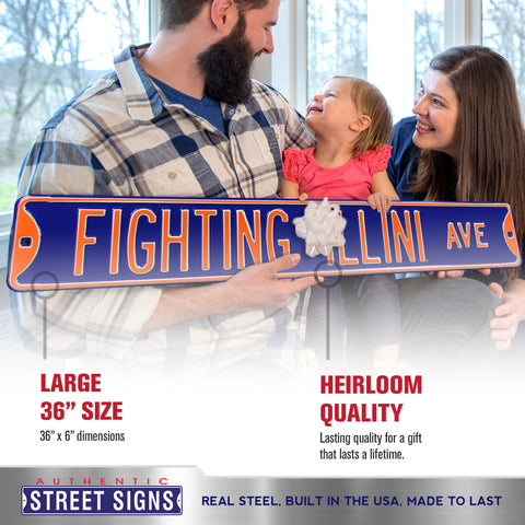 Illinois Fighting Illini - FIGHTING ILLINI AVE - Navy Embossed Steel Street Sign