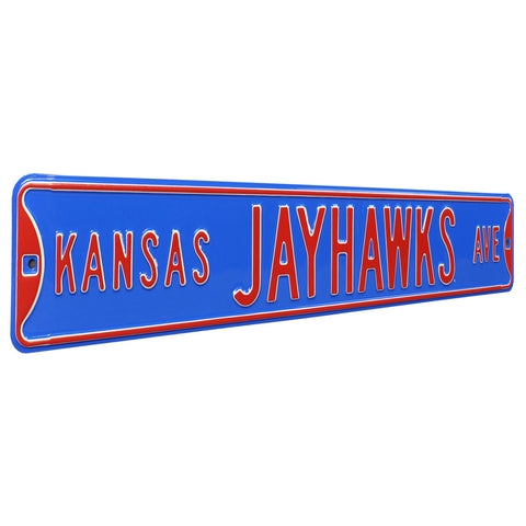 Kansas Jayhawks - KANSAS JAYHAWKS AVE - Embossed Steel Street Sign