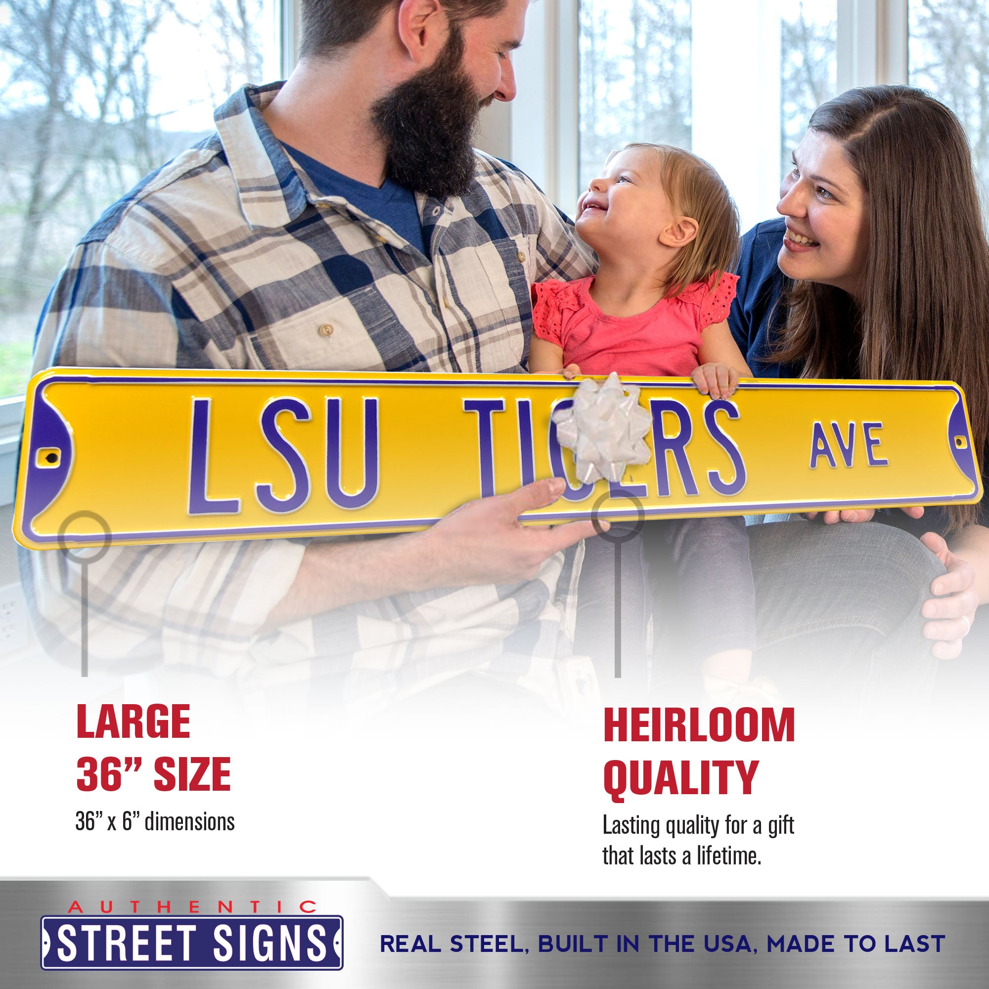 LSU Tigers - LSU TIGERS AVENUE - Yellow Embossed Steel Street Sign