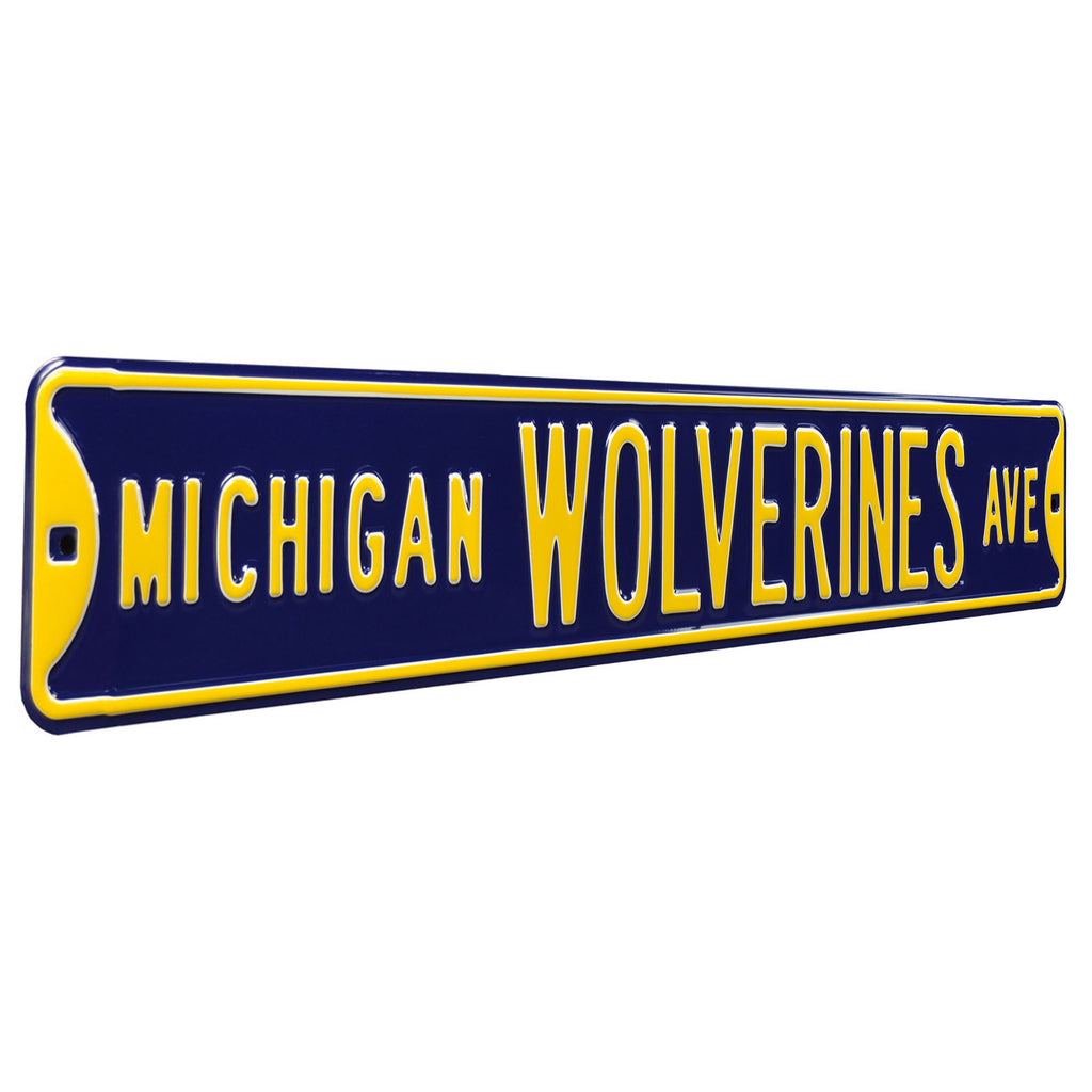 Michigan Wolverines - WOLVERINES AVE - Blue Embossed Steel Street Sign