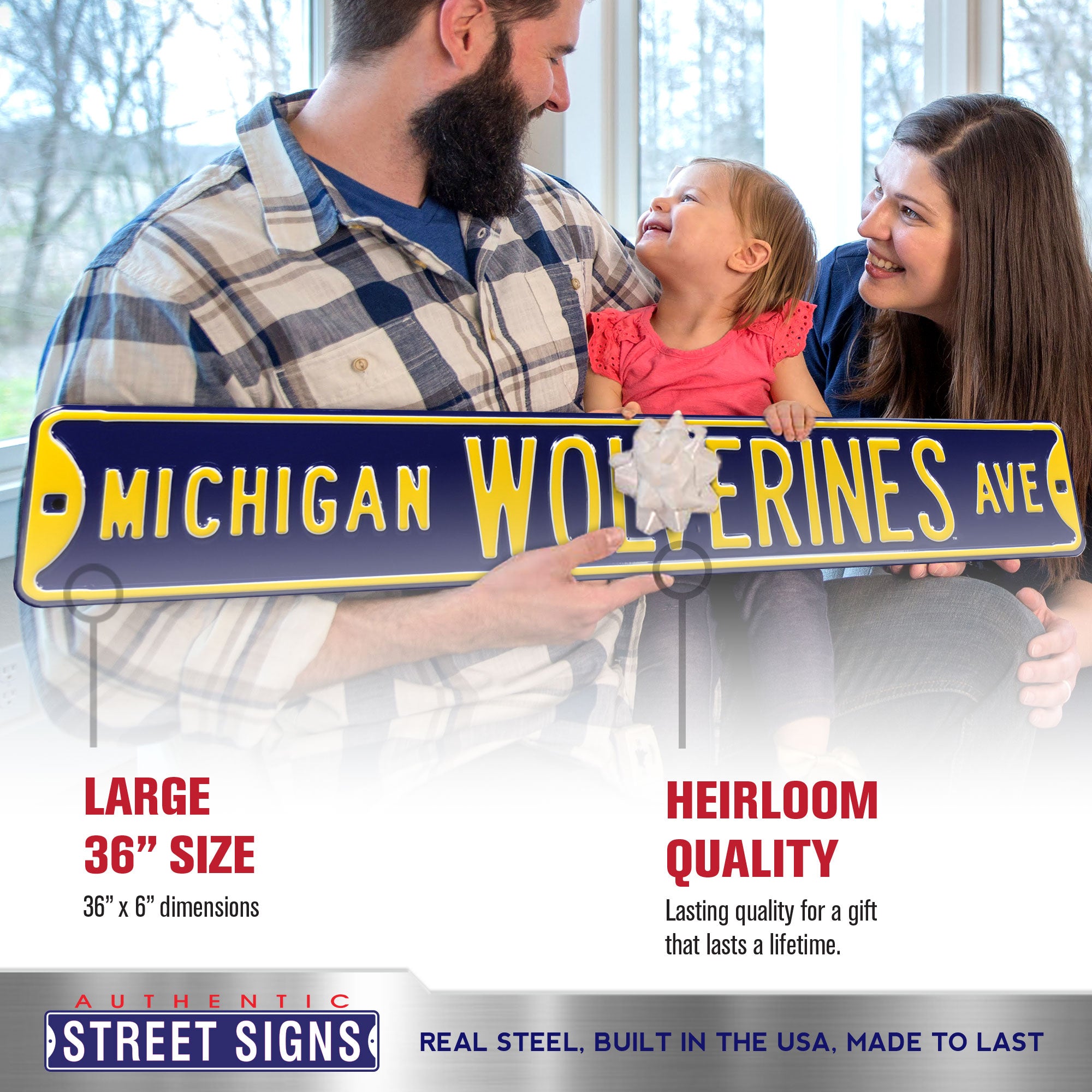 Michigan Wolverines - WOLVERINES AVE - Blue Embossed Steel Street Sign