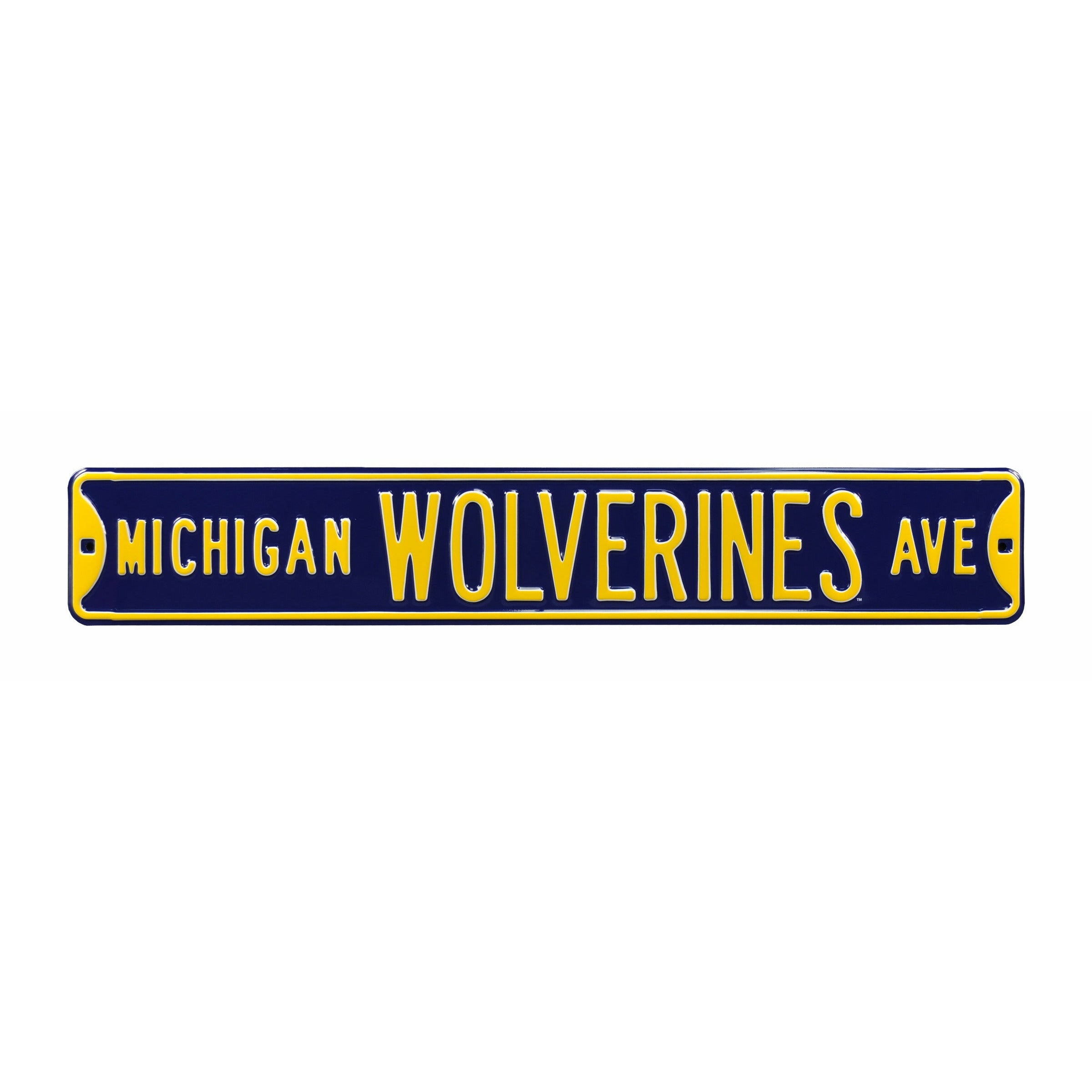 Michigan Wolverines - WOLVERINES AVE - Blue Embossed Steel Street Sign