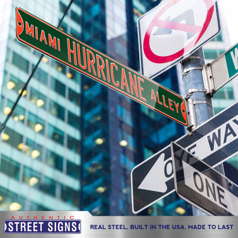 Miami Hurricanes - MIAMI HURRICANE ALLEY - Embossed Steel Street Sign