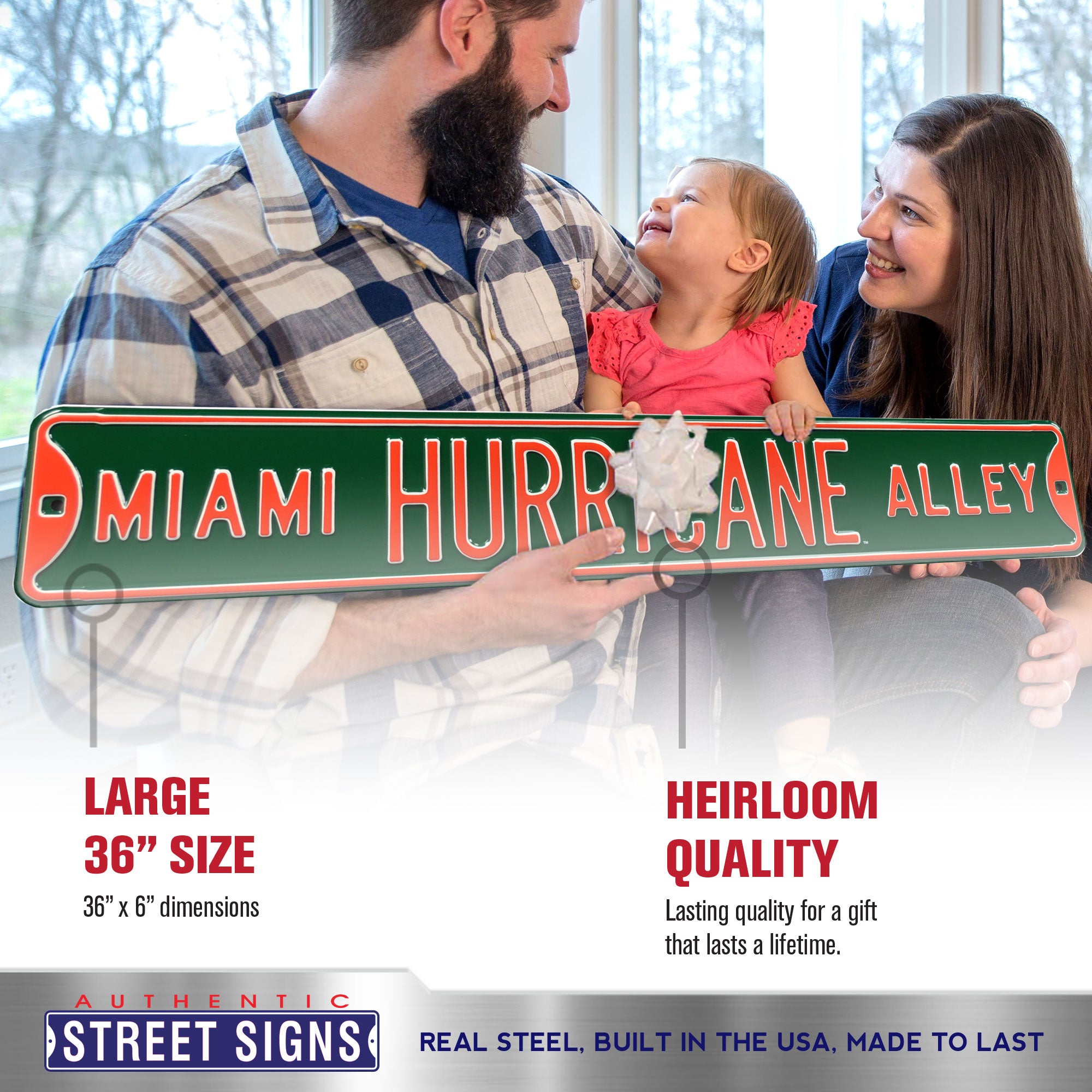 Miami Hurricanes - MIAMI HURRICANE ALLEY - Embossed Steel Street Sign