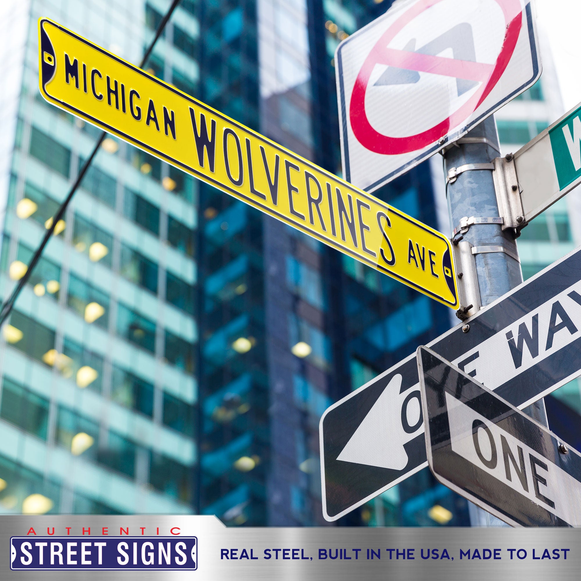 Michigan Wolverines - WOLVERINES AVE - Maize Embossed Steel Street Sign