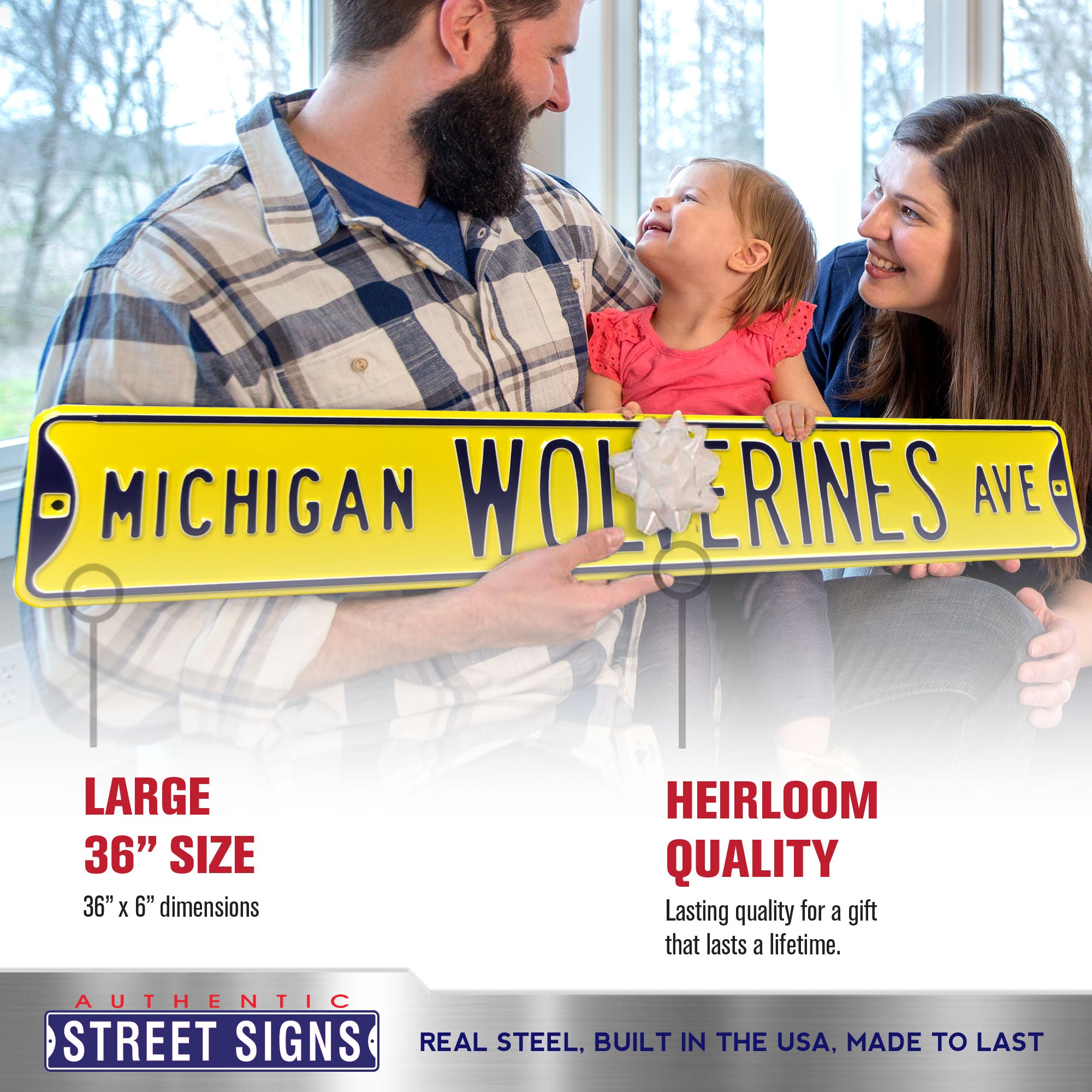 Michigan Wolverines - WOLVERINES AVE - Maize Embossed Steel Street Sign
