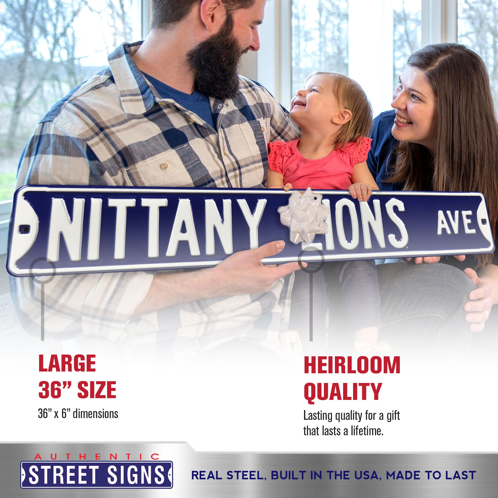 Penn State Nittany Lions - NITTANY LIONS AVE - Embossed Steel Street Sign