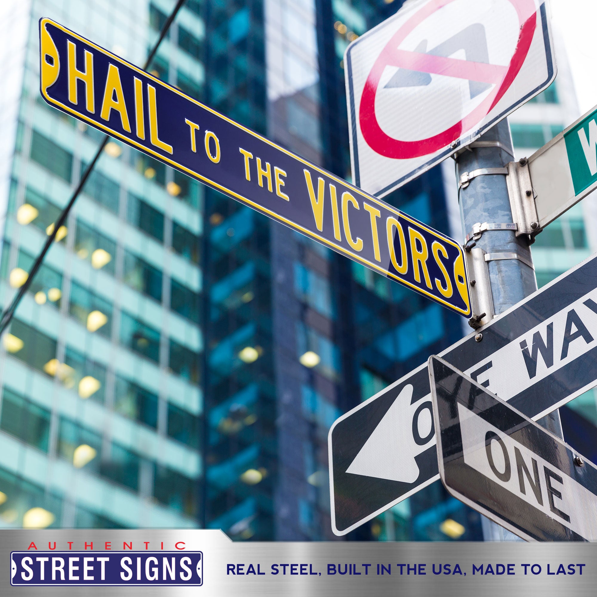 Michigan Wolverines - HAIL TO THE VICTORS - Embossed Steel Street Sign