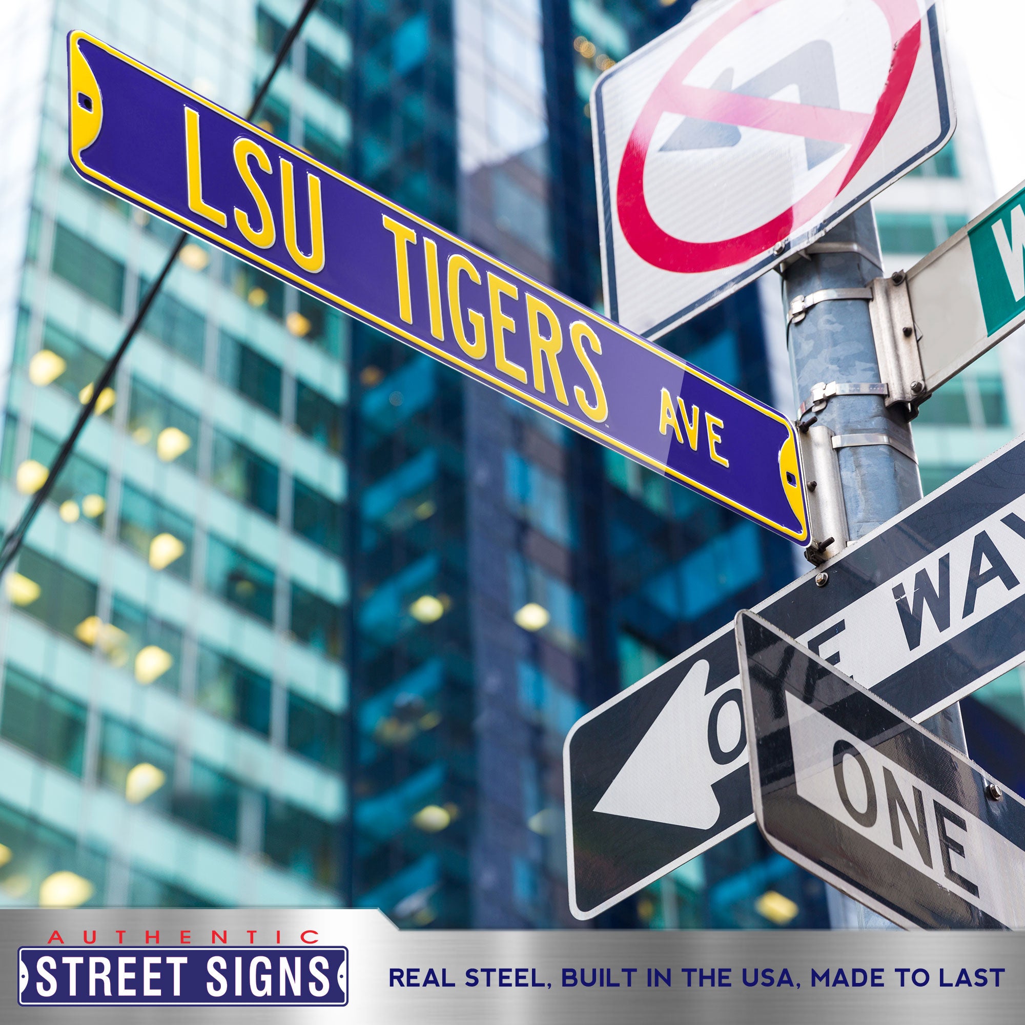 LSU Tigers - LSU TIGERS AVENUE - Purple Embossed Steel Street Sign