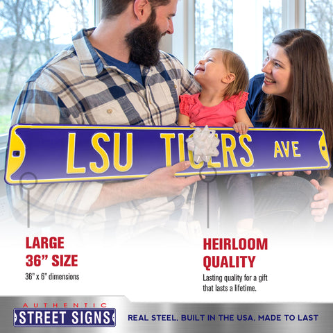 LSU Tigers - LSU TIGERS AVENUE - Purple Embossed Steel Street Sign