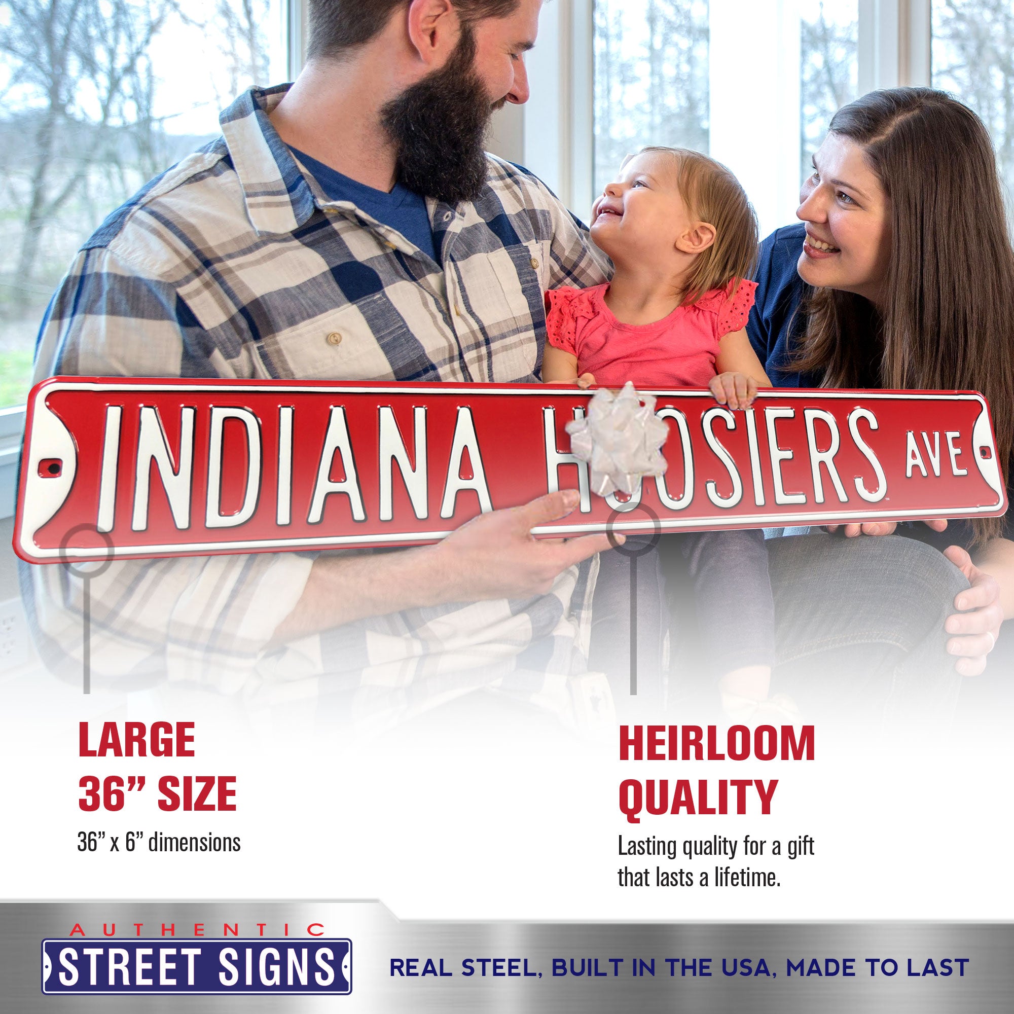 Indiana Hoosiers - HOOSIERS AVE - Embossed Steel Street Sign