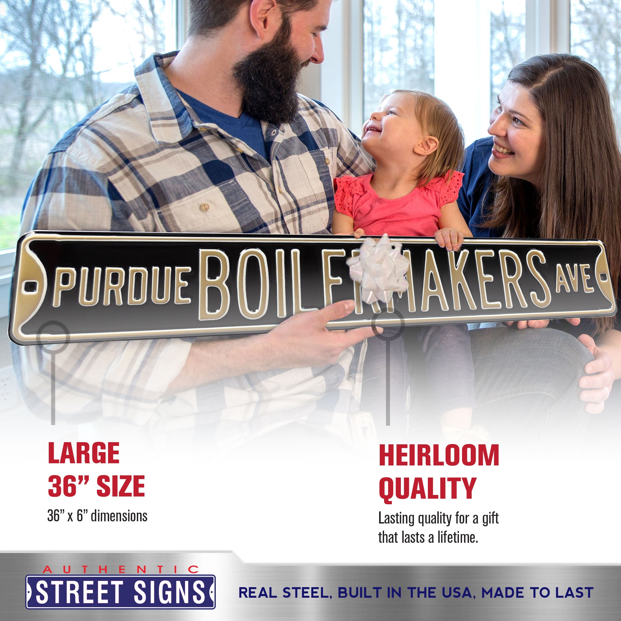 Purdue Boilermakers - BOILERMAKERS AVE - Blcak Embossed Steel Street Sign