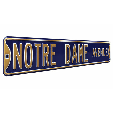 Notre Dame Fighting Irish - NOTRE DAME AVENUE - Navy Embossed Steel Street Sign