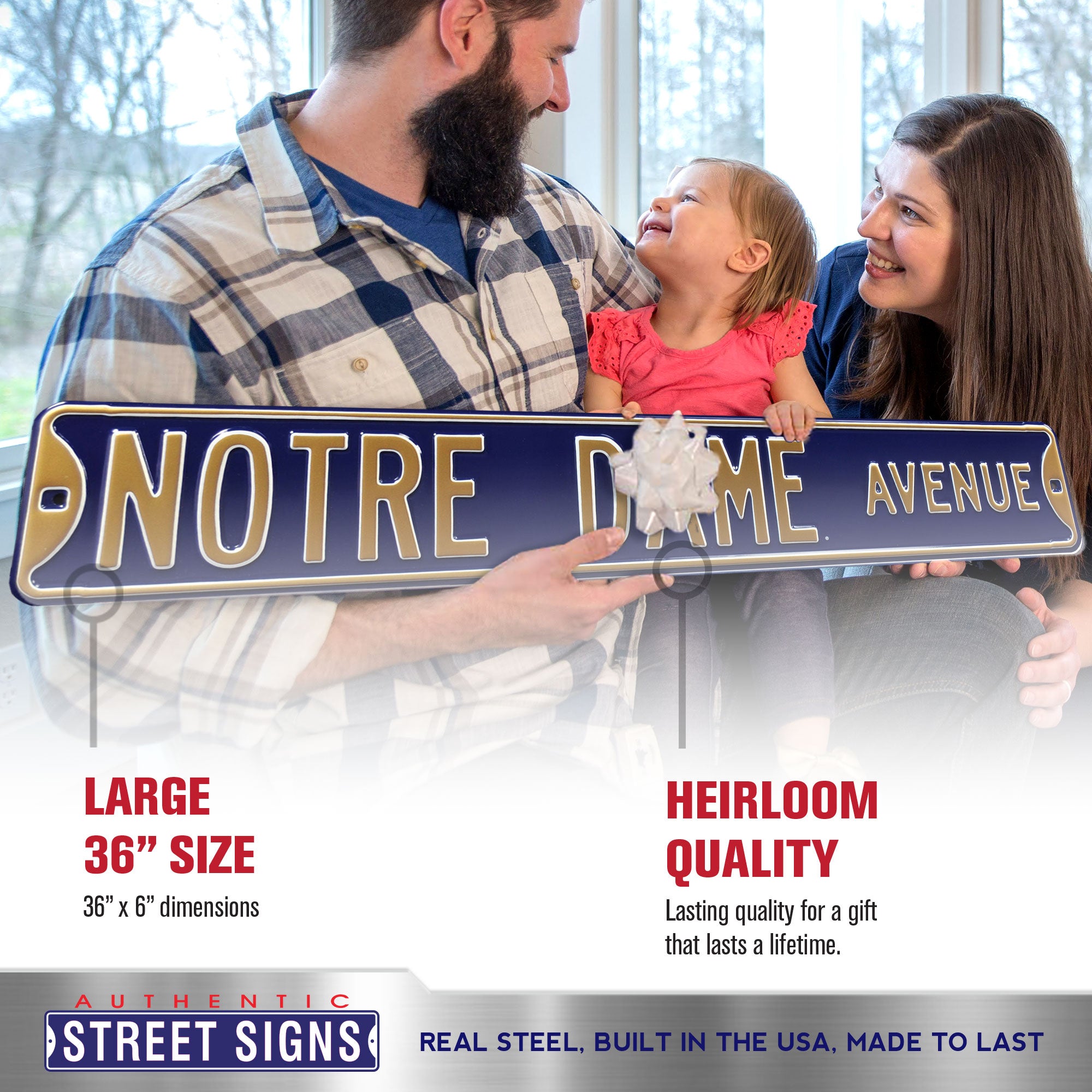 Notre Dame Fighting Irish - NOTRE DAME AVENUE - Navy Embossed Steel Street Sign