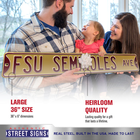 Florida State Seminoles - FSU SEMINOLES AVE - Gold Embossed Steel Street Sign