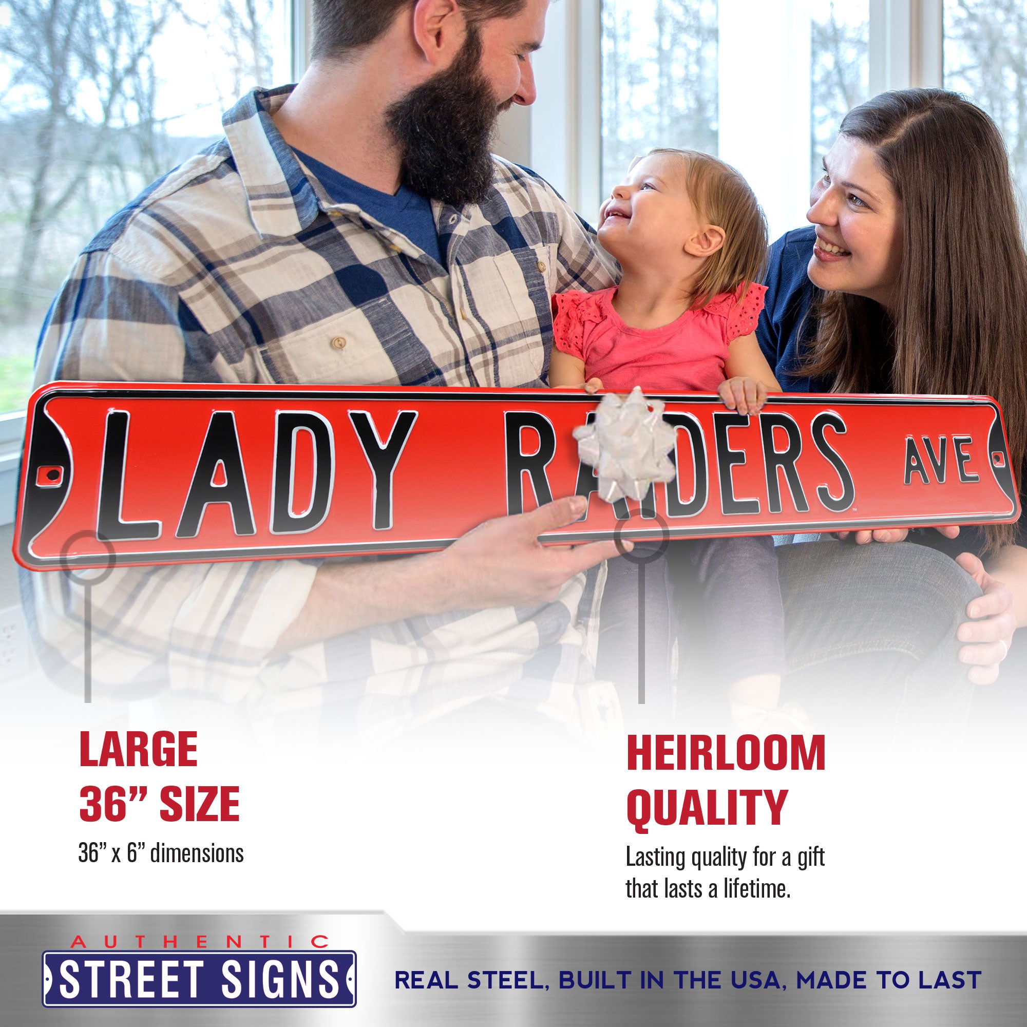 Texas Tech Red Raiders - LADY RAIDERS AVE - Embossed Steel Street Sign