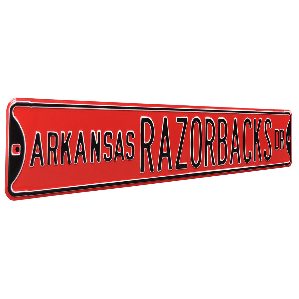 Arkansas Razorbacks - RAZORBACKS DR - Red Embossed Steel Street Sign