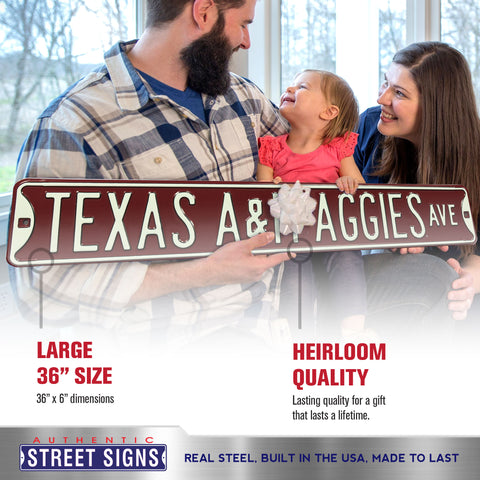 Texas A&M Aggies - TEXAS A&M AGGIES AVE - Embossed Steel Street Sign