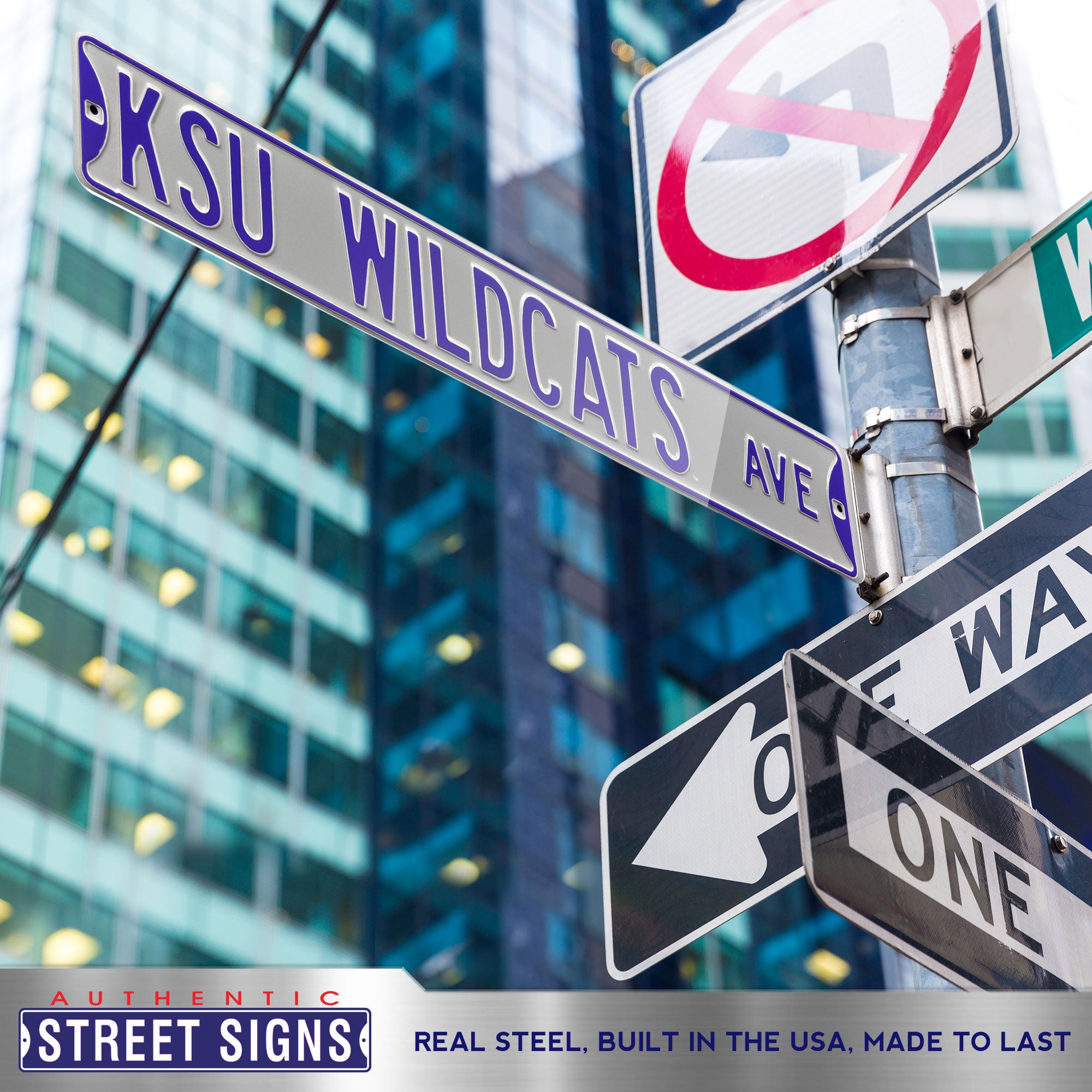 Kansas State Wildcats - KSU WILDCATS AVE - Silver Embossed Steel Street Sign
