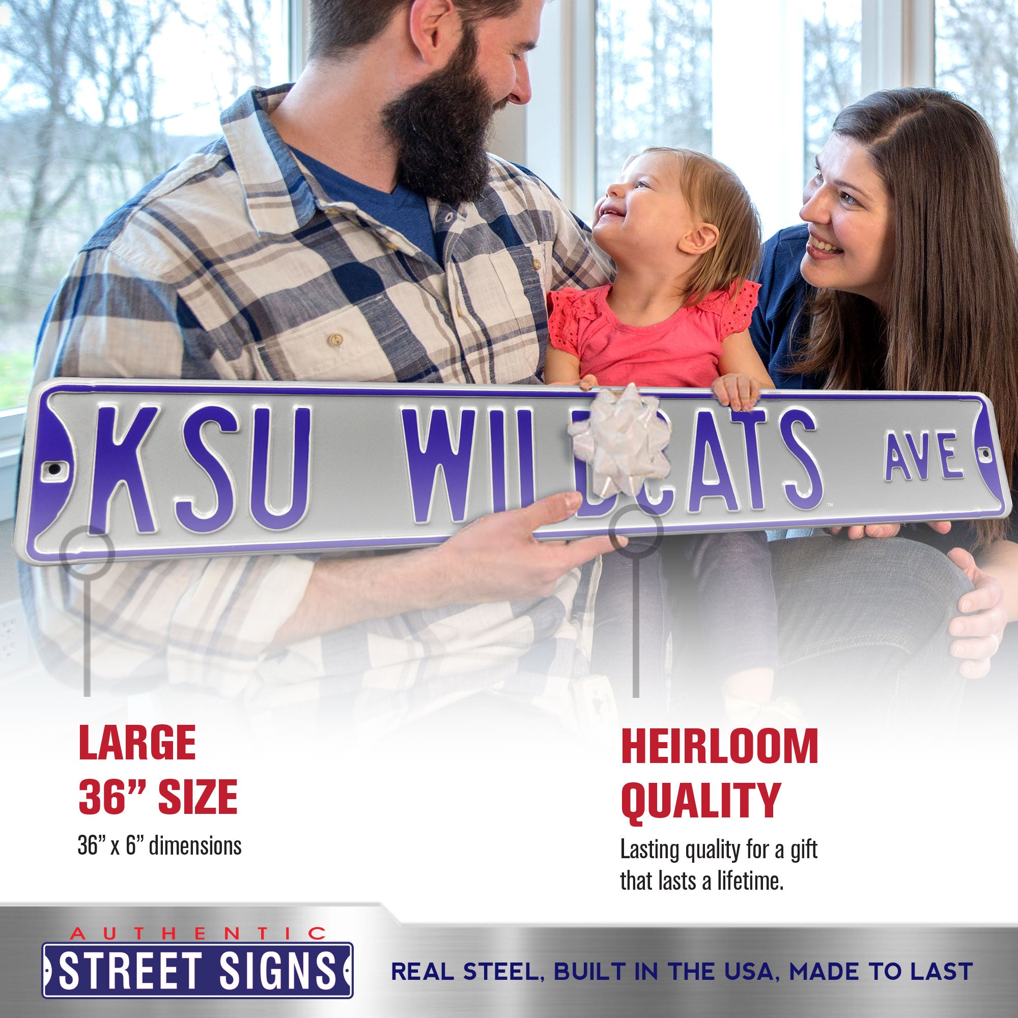 Kansas State Wildcats - KSU WILDCATS AVE - Silver Embossed Steel Street Sign