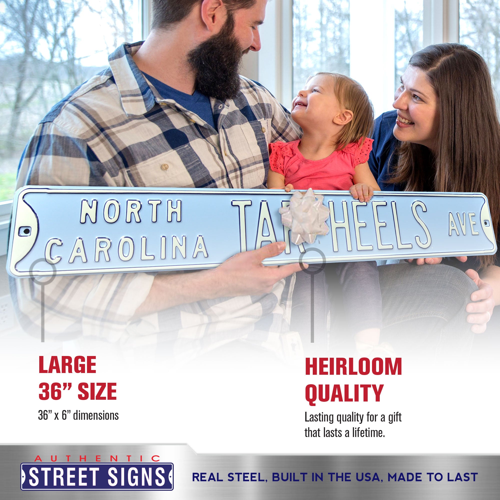 North Carolina Tar Heels - TAR HEELS AVE - Embossed Steel Street Sign