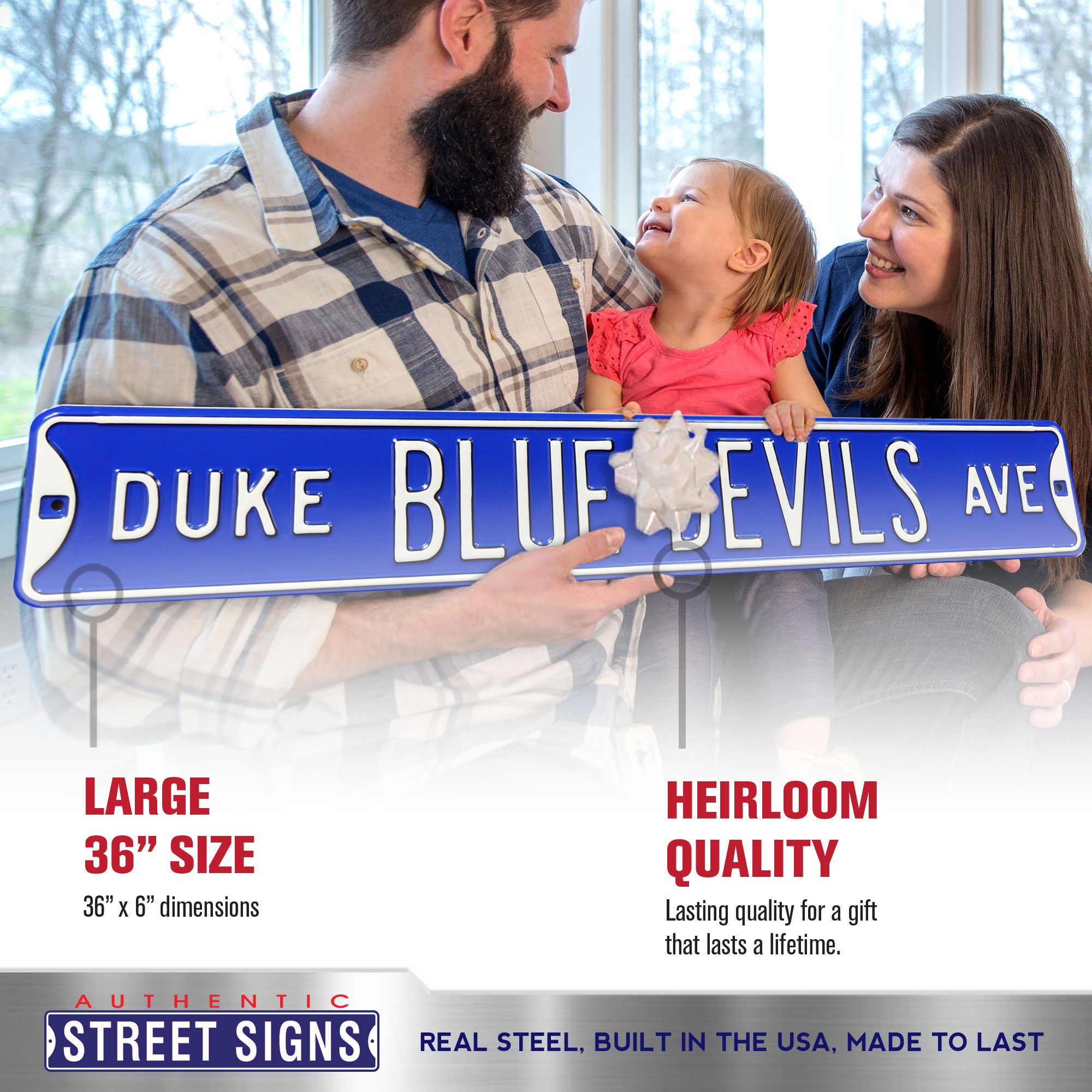 Duke Blue Devils - DUKE BLUE DEVILS AVE - Embossed Steel Street Sign