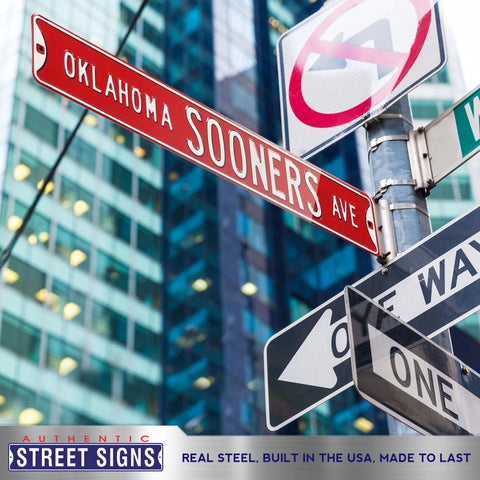 Oklahoma Sooners - OKLAHOMA SOONERS AVE - Embossed Steel Street Sign