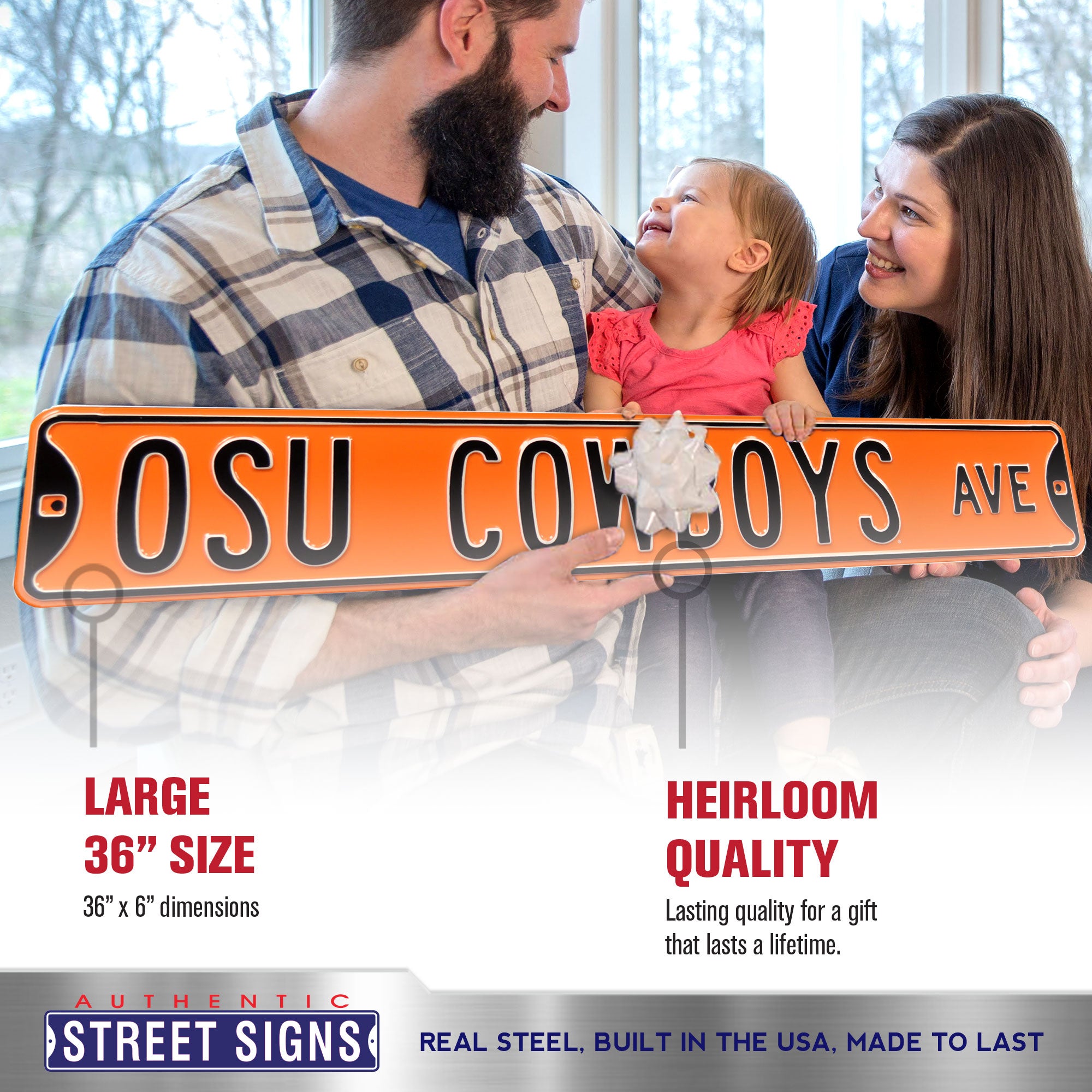 Oklahoma State Cowboys - OSU COWBOYS AVE - Orange Embossed Steel Street Sign