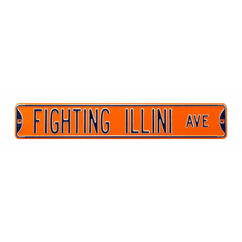 Illinois Fighting Illini - FIGHTING ILLINI AVE - Orange Embossed Steel Street Sign
