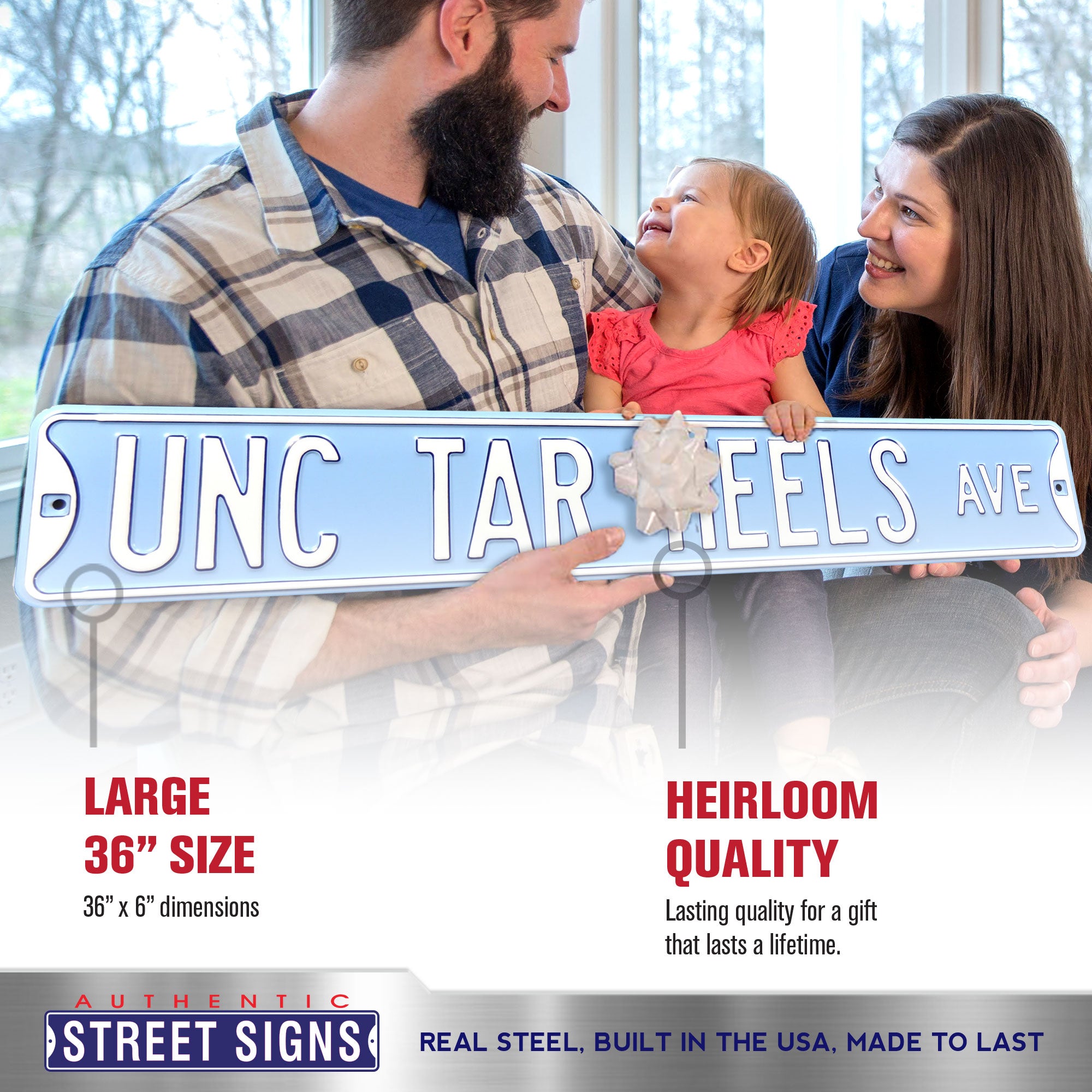 North Carolina Tar Heels - UNC TAR HEELS AVE - Embossed Steel Street Sign