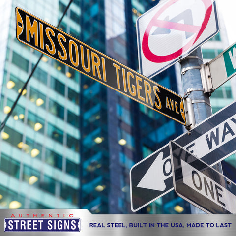 Missouri Tigers - MISSOURI TIGERS AVE - Black Embossed Steel Street Sign