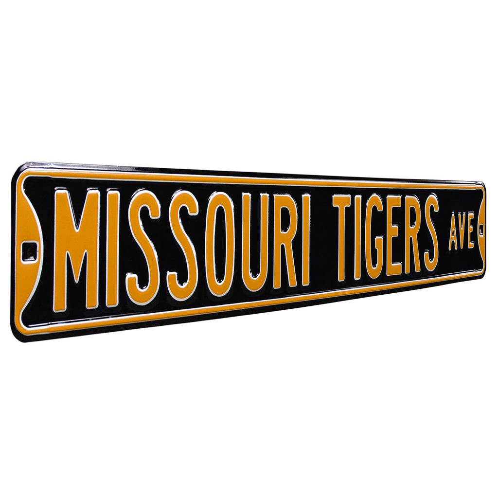 Missouri Tigers - MISSOURI TIGERS AVE - Black Embossed Steel Street Sign