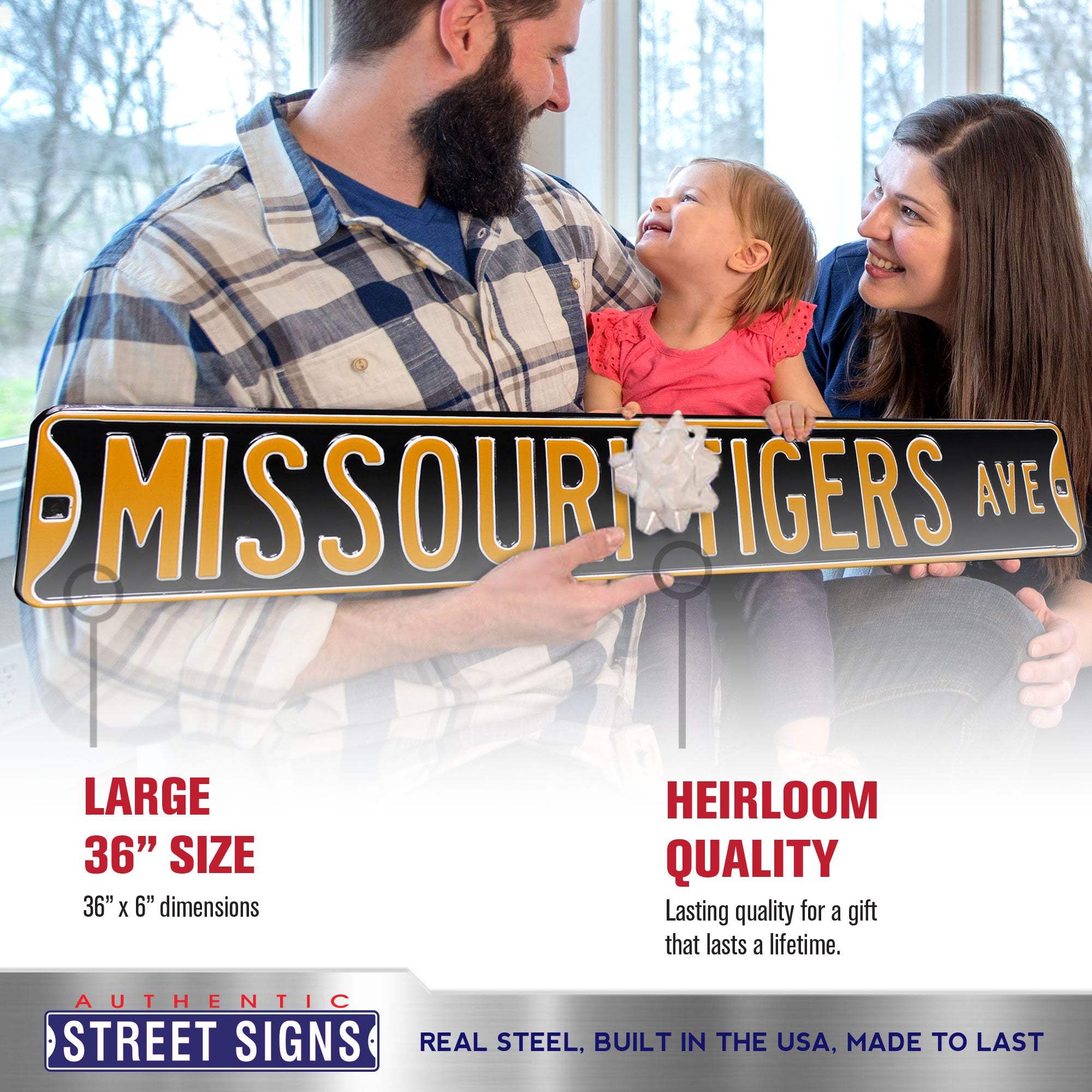 Missouri Tigers - MISSOURI TIGERS AVE - Black Embossed Steel Street Sign