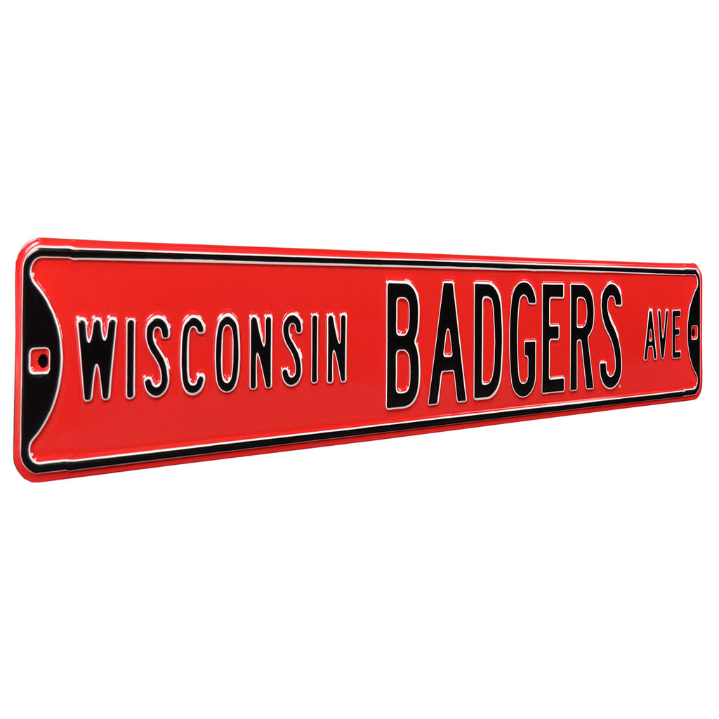 Wisconsin Badgers - BADGERS AVE - Red Embossed Steel Street Sign